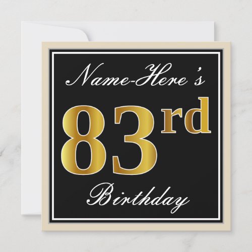 Elegant Black Faux Gold 83rd Birthday  Name Invitation