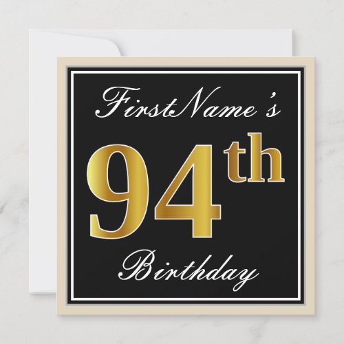 Elegant Black Faux Gold 94th Birthday  Name Invitation