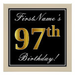 [ Thumbnail: Elegant, Black, Faux Gold 97th Birthday + Name Poster ]