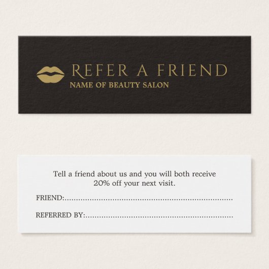 Elegant Black Faux Gold Beauty Salon Referral Card (Front & Back)