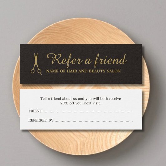 Elegant Black Faux Gold Beauty Salon Referral Card