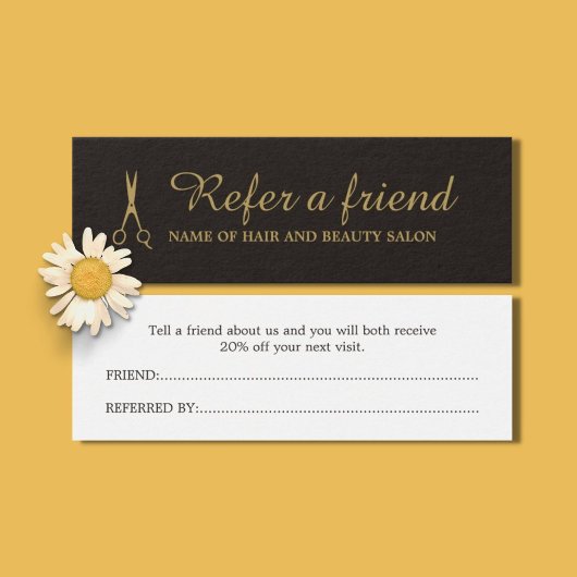 Elegant Black Faux Gold Beauty Salon Referral Card