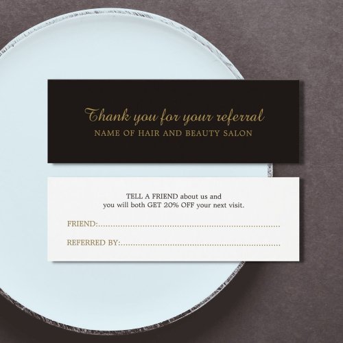 Elegant Black Faux Gold Beauty Salon Referral Card