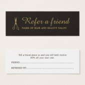 Elegant Black Faux Gold Beauty Salon Referral Card (Front & Back)