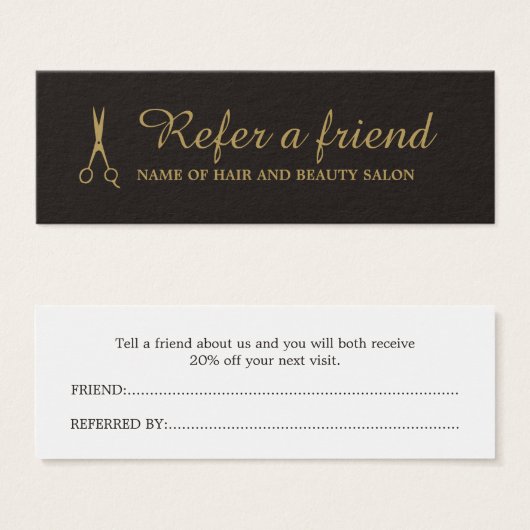Elegant Black Faux Gold Beauty Salon Referral Card (Front & Back)