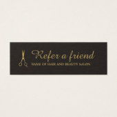 Elegant Black Faux Gold Beauty Salon Referral Card (Front)