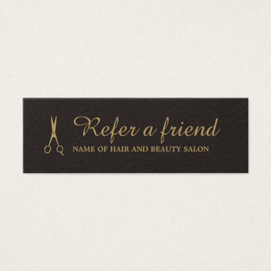 Elegant Black Faux Gold Beauty Salon Referral Card (Front)