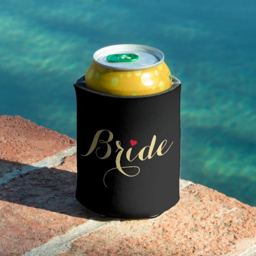 Elegant Black Faux Gold Bride Can Cooler Cover