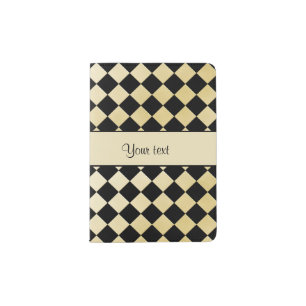Elegant Black & Faux Gold Checkers Passport Holder