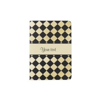 Elegant Black & Faux Gold Checkers Passport Holder