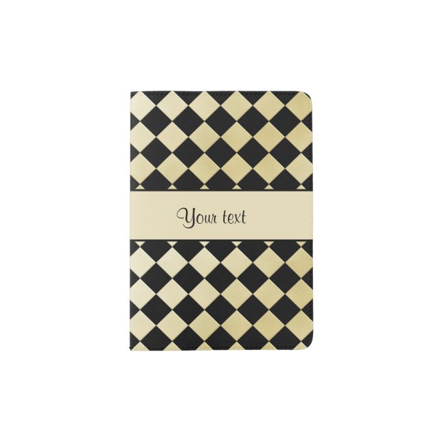 Elegant Black & Faux Gold Checkers Passport Holder (Front)