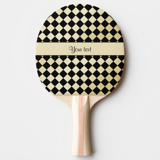Elegant Black & Faux Gold Checkers Ping-Pong Paddle (Front)