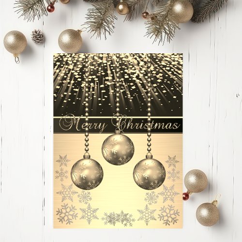 Elegant BlackFaux Gold Christmas Balls Snowflakes Holiday Card