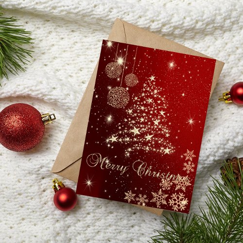 Elegant BlackFaux Gold Christmas TreeSnowflakes Holiday Card