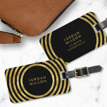 Elegant Black & Faux Gold Circles Geometric Lines Luggage Tag<br><div class="desc">Travel in style with this elegant luggage tag featuring a modern faux gold geometric circle lines pattern against a black background. Personalize this tag with your information and for more options such as to change the font and it's size click the "Customize" button. *Please note that the Zazzle Watermark that...</div>