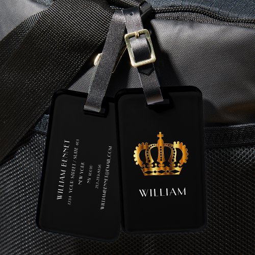 Elegant Black Faux Gold Crown Luggage Tag