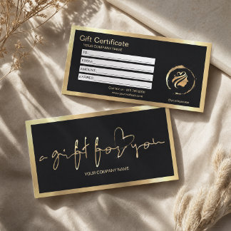 Elegant Black & Faux Gold Foil Gift Certificate