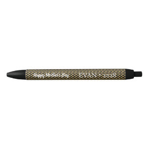 Elegant Black Faux Gold Foil Hearts Mother's Day Pen