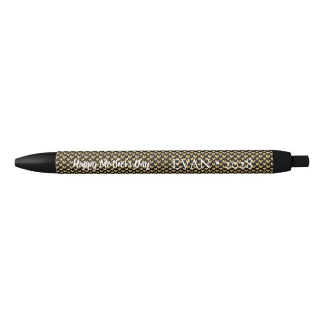 Elegant Black Faux Gold Foil Hearts Mother's Day Pen (Front)