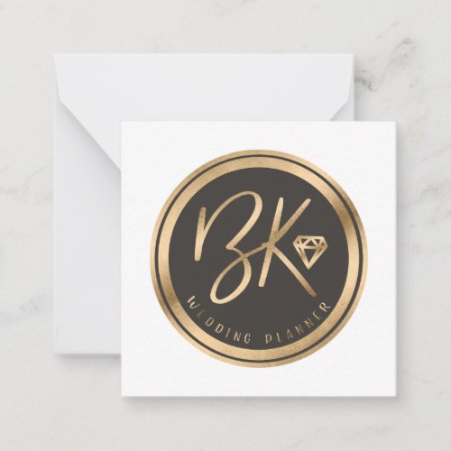 Elegant Black Faux Gold Foil Initials Company Logo Note Card