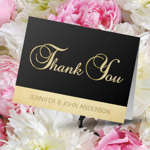 Elegant Black Faux Gold Foil Wedding Thank You Card