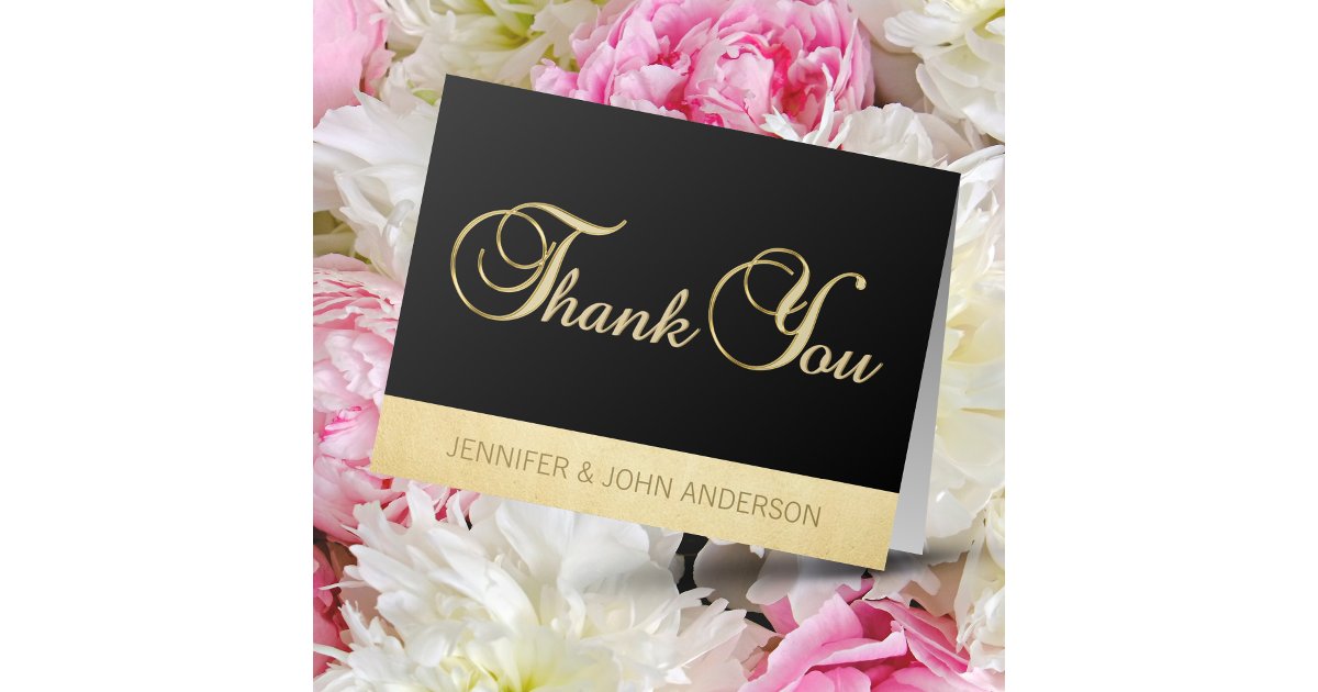 Elegant Black Faux Gold Foil Wedding Thank You Card | Zazzle