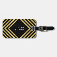 Elegant Black Faux Gold Geometric Lines Bag Tag