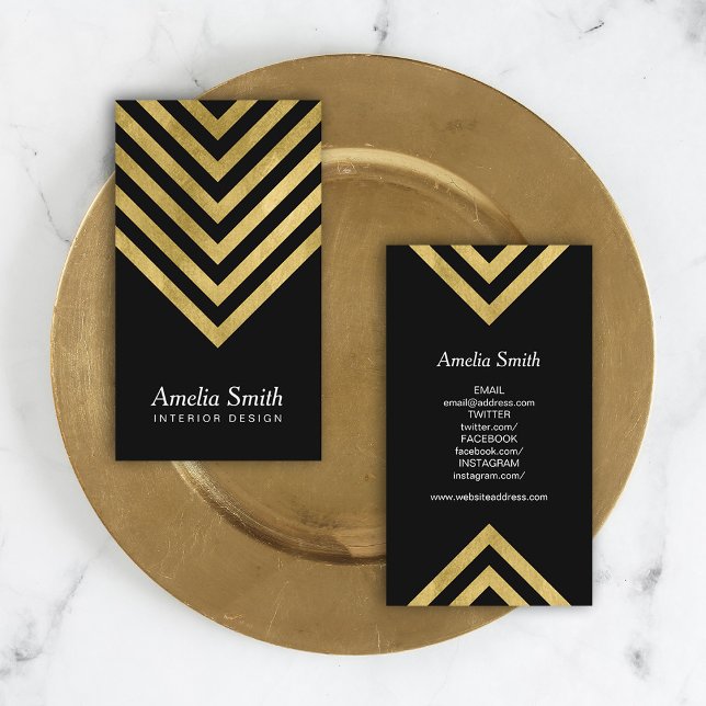 Elegant Black Faux Gold Geometric Social Media Business Card (Creator Uploaded)