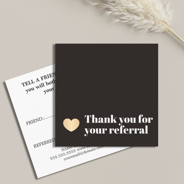Elegant Black Faux Gold Heart Beauty Salon Referral Card (Creator Uploaded)