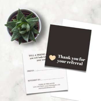 Elegant Black Faux Gold Heart Beauty Salon Referral Card by pro_business_card at Zazzle
