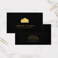 Elegant Black Faux Gold House Real Estate Agent Business Card