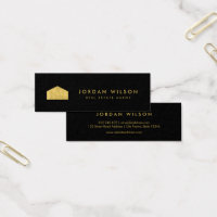 Elegant Black Faux Gold House Real Estate Agent Mini Business Card