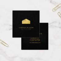 Elegant Black Faux Gold House Real Estate Square Business Card