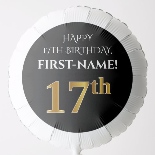 Elegant Black Faux Gold Look 17th Birthday Balloon