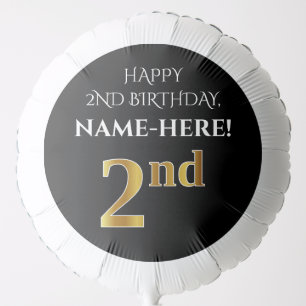 Elegant, Black, Faux Gold Look 2nd Birthday Balloon