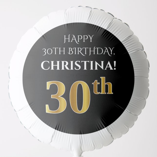 Elegant, Black, Faux Gold Look 30th Birthday Balloon (Front)