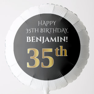 Elegant, Black, Faux Gold Look 35th Birthday Balloon