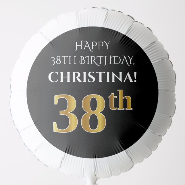 Elegant, Black, Faux Gold Look 38th Birthday Balloon (Front)