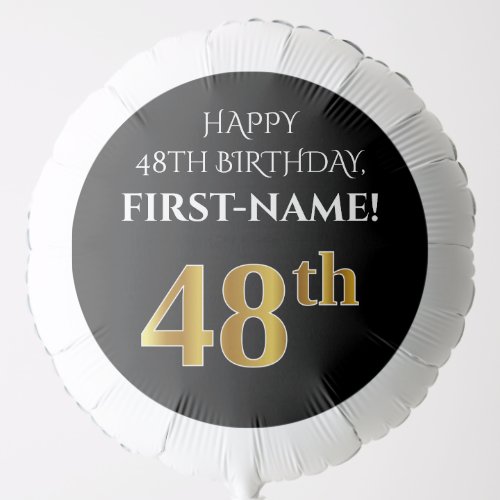 Elegant Black Faux Gold Look 48th Birthday Balloon