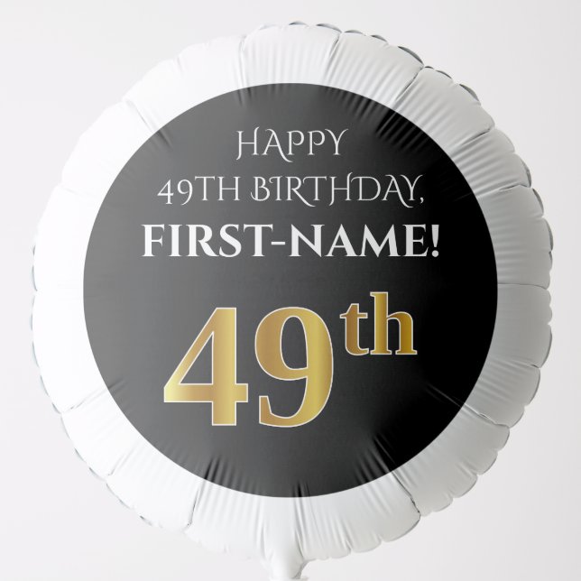Elegant, Black, Faux Gold Look 49th Birthday Balloon (Front)