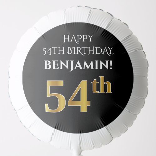 Elegant Black Faux Gold Look 54th Birthday Balloon