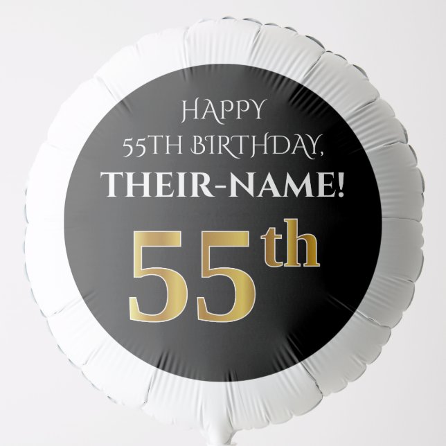 Elegant, Black, Faux Gold Look 55th Birthday Balloon (Front)