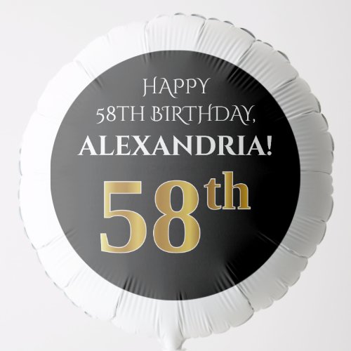 Elegant Black Faux Gold Look 58th Birthday Balloon