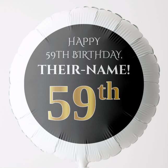 Elegant, Black, Faux Gold Look 59th Birthday Balloon (Front)