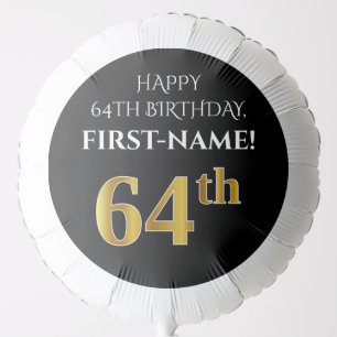 Elegant, Black, Faux Gold Look 64th Birthday Balloon