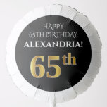 [ Thumbnail: Elegant, Black, Faux Gold Look 65th Birthday Balloon ]
