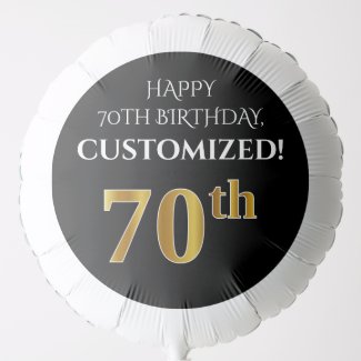 Elegant, Black, Faux Gold Look 70th Birthday