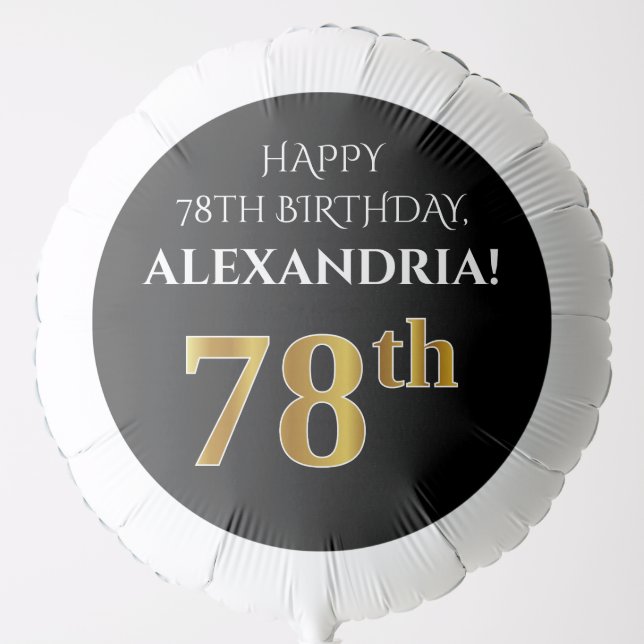 Elegant, Black, Faux Gold Look 78th Birthday Balloon (Front)