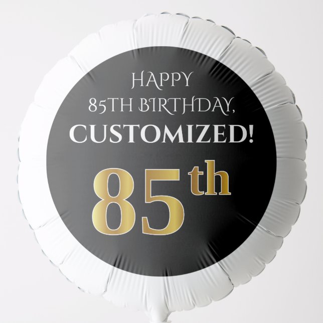 Elegant, Black, Faux Gold Look 85th Birthday Balloon (Front)