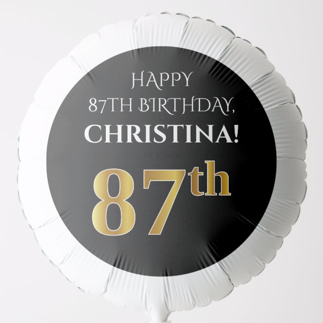 Elegant, Black, Faux Gold Look 87th Birthday Balloon (Front)